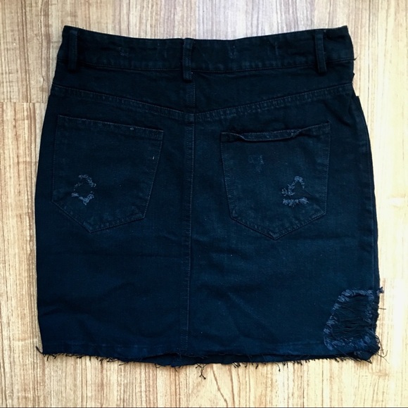 High Waisted Distressed Denim Skirt - Picture 5 of 8